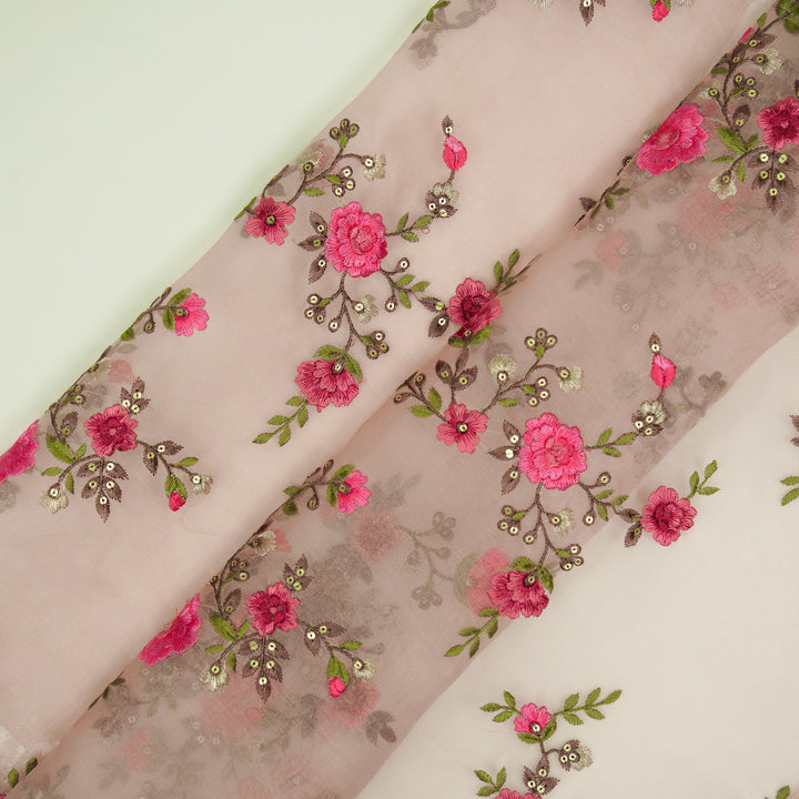 Saanjh Jaal on Blush Silk Organza Embroidered Fabric