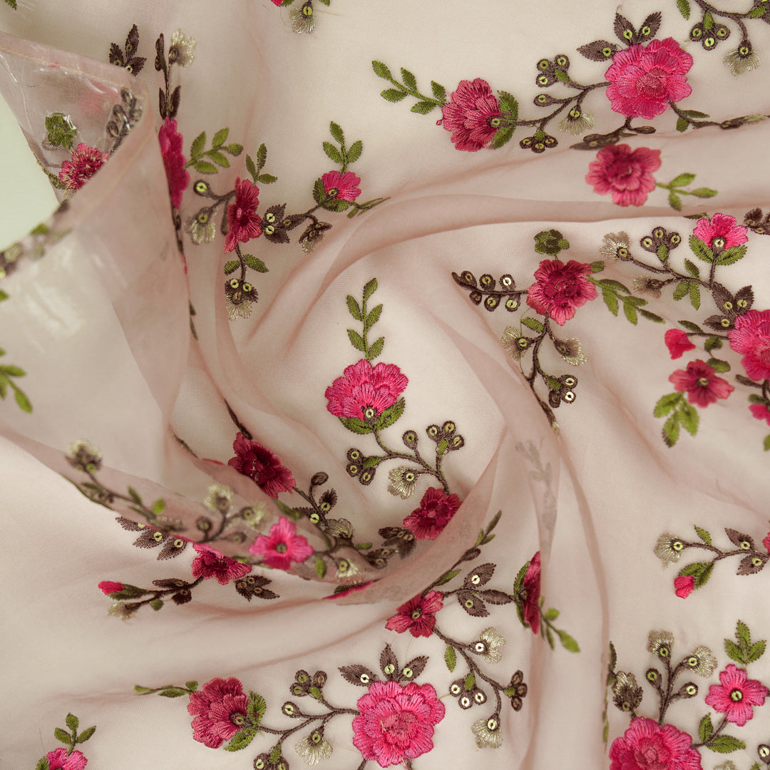 Saanjh Jaal on Blush Silk Organza Embroidered Fabric