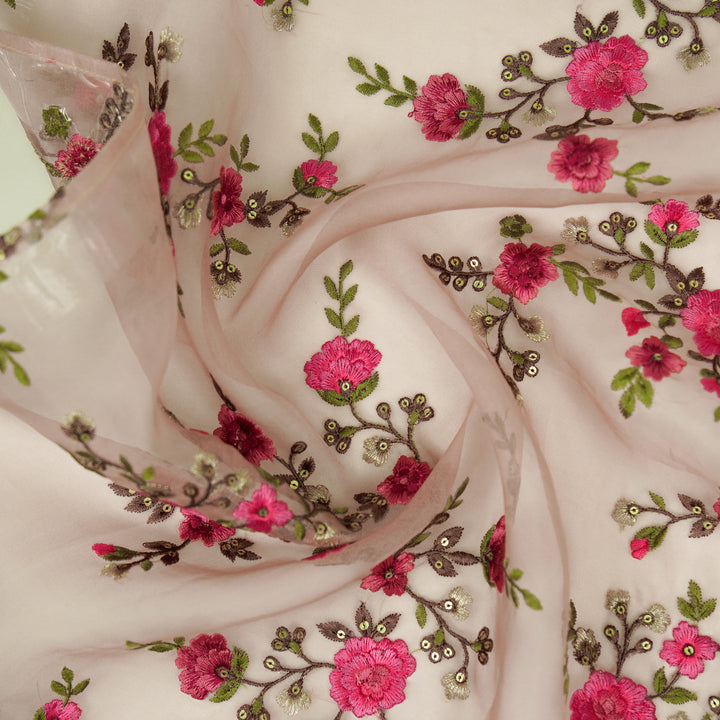 Saanjh Jaal on Blush Silk Organza Embroidered Fabric