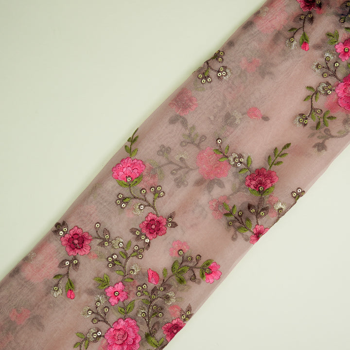 Saanjh Jaal on Blush Silk Organza Embroidered Fabric