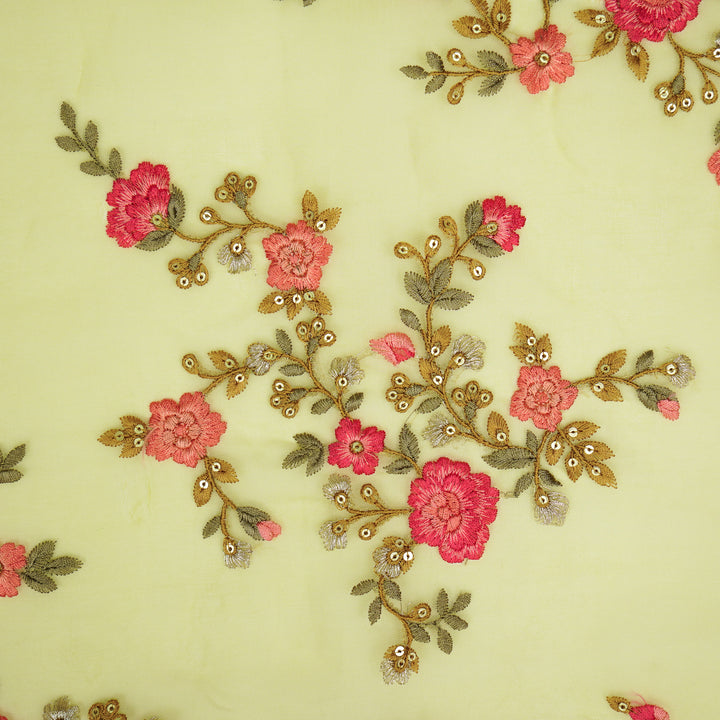 Saanjh Jaal on Lemon Silk Organza Embroidered Fabric