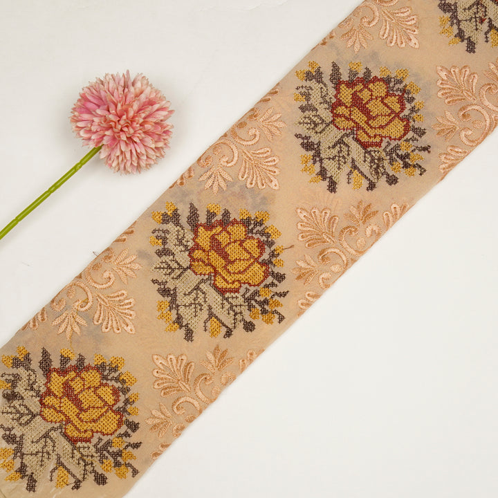 Farrin Jaal on Peach Semi Georgette Embroidered Fabric