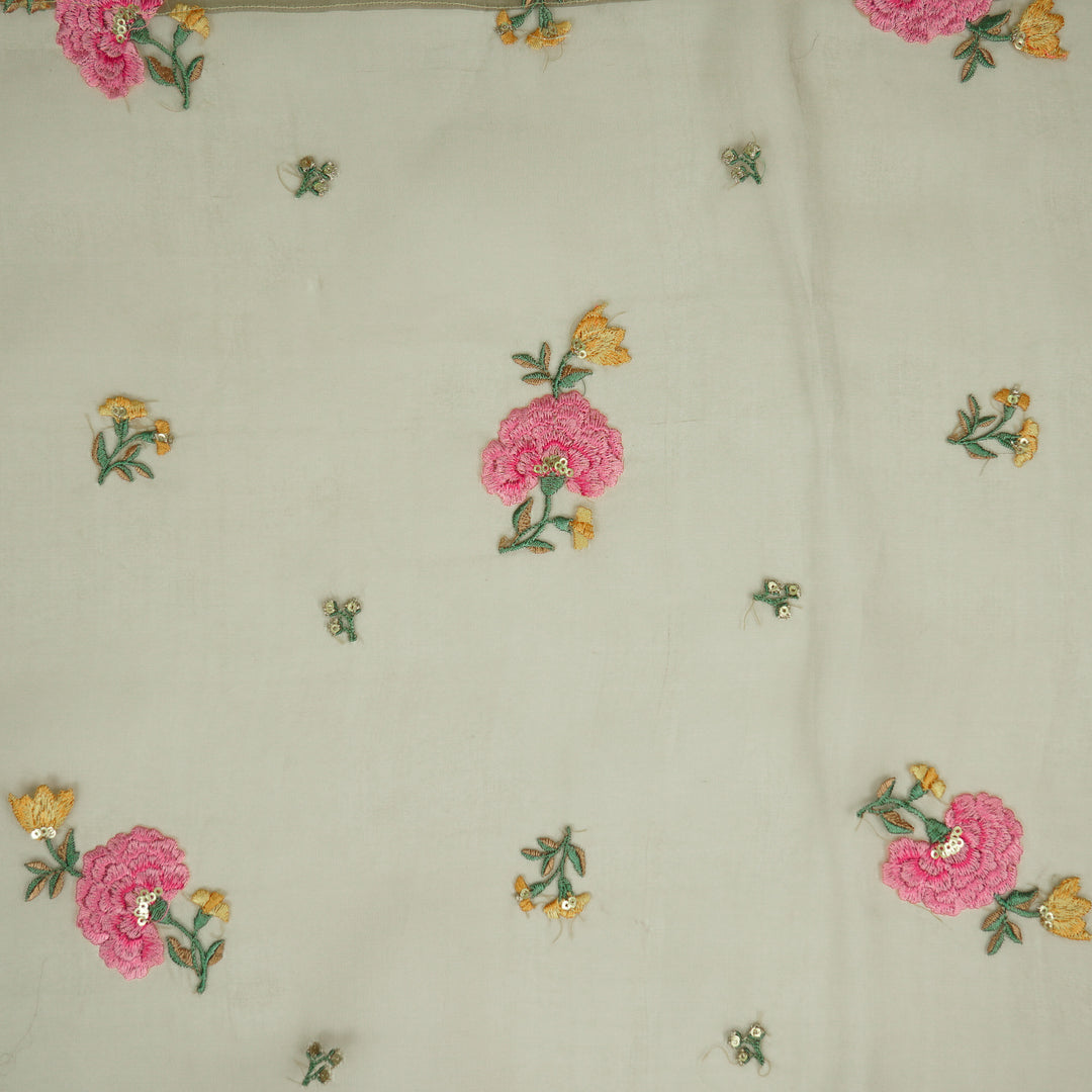 Guldan Buta on Mouse Silk Organza Embroidered Fabric