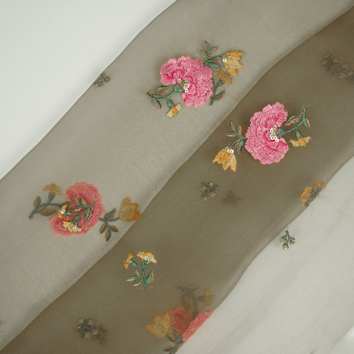 Guldan Buta on Mouse Silk Organza Embroidered Fabric