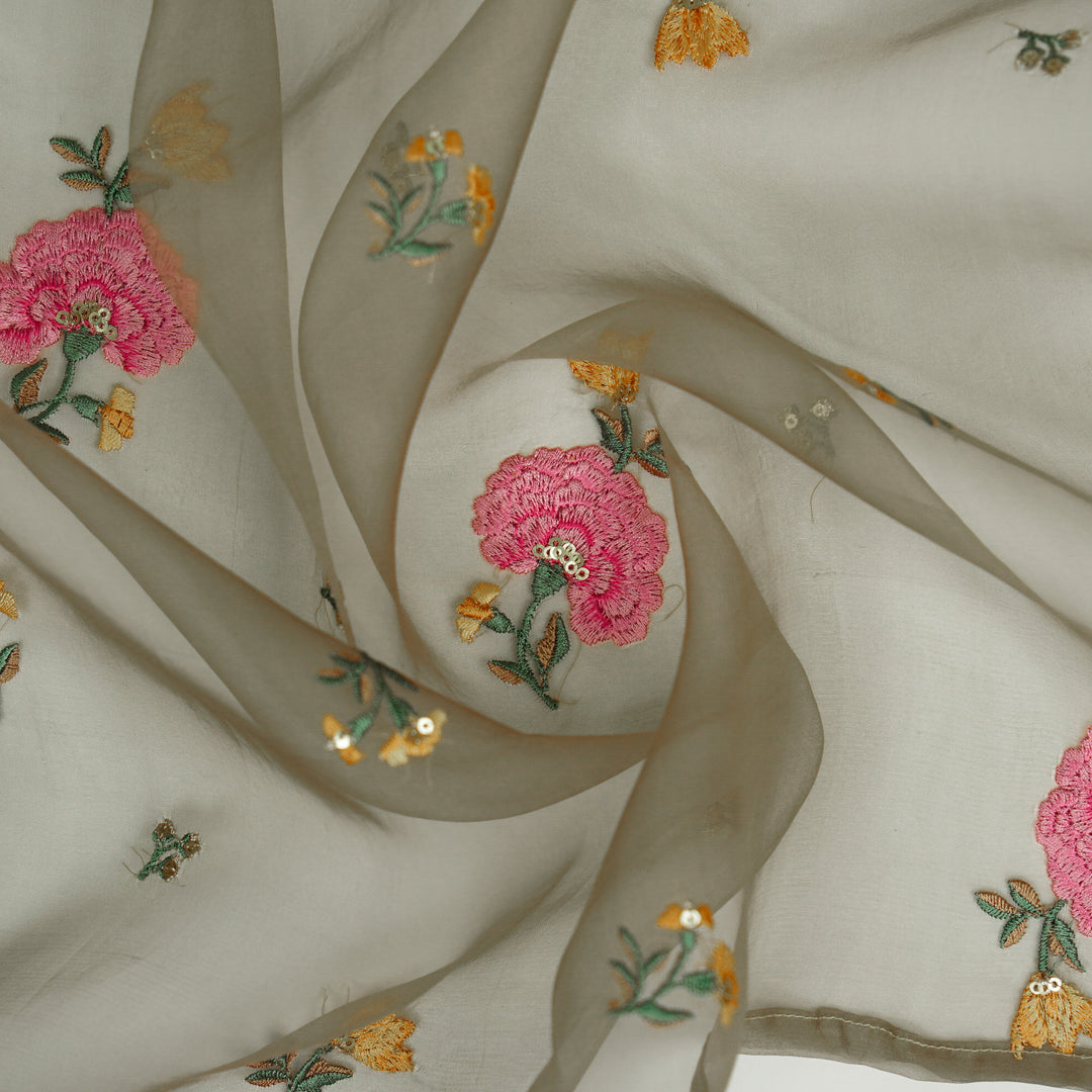 Guldan Buta on Mouse Silk Organza Embroidered Fabric