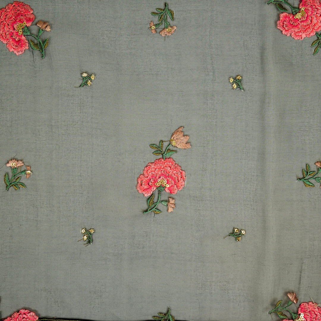 Guldan Buta on Black Silk Organza Embroidered Fabric