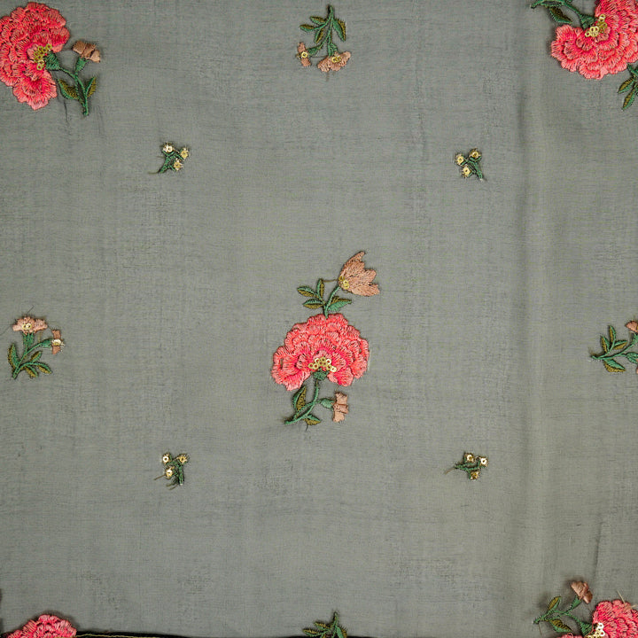 Guldan Buta on Black Silk Organza Embroidered Fabric