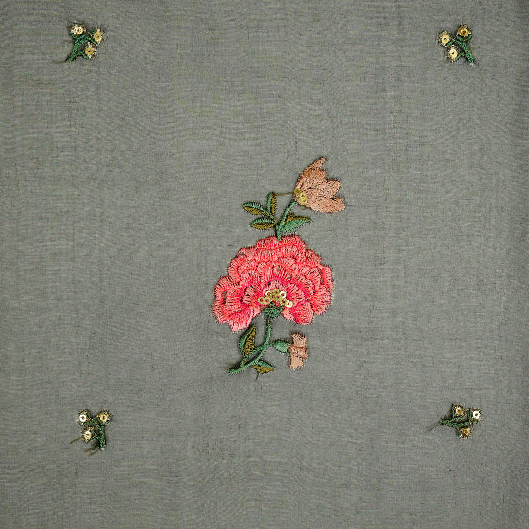 Guldan Buta on Black Silk Organza Embroidered Fabric