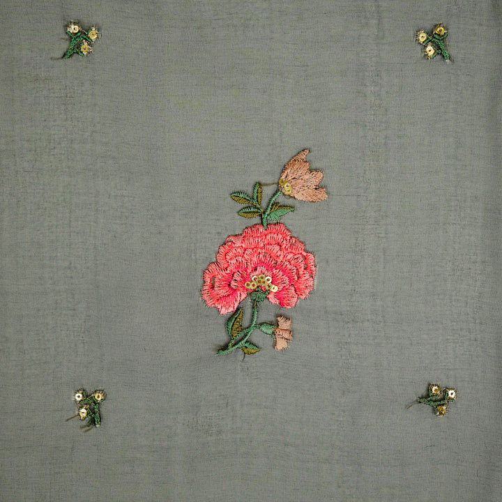 Guldan Buta on Black Silk Organza Embroidered Fabric