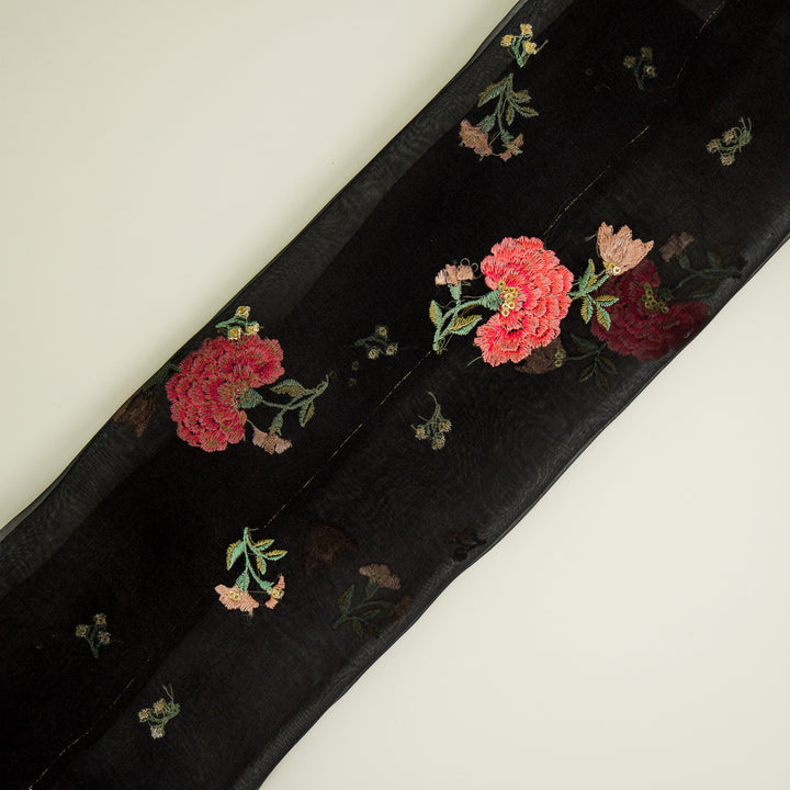 Guldan Buta on Black Silk Organza Embroidered Fabric