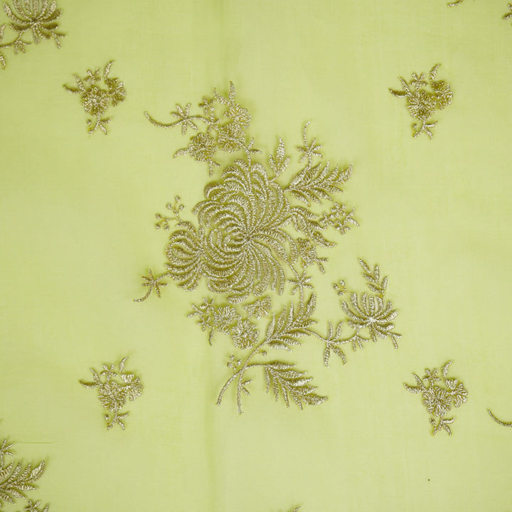 Zaraf Buta on Lime Green Silk Organza Embroidered Fabric