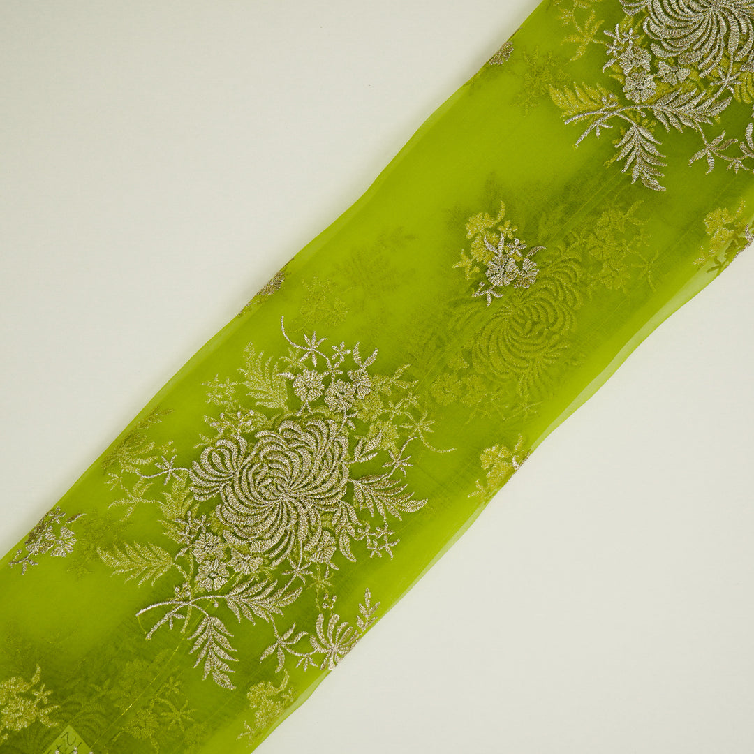 Zaraf Buta on Lime Green Silk Organza Embroidered Fabric