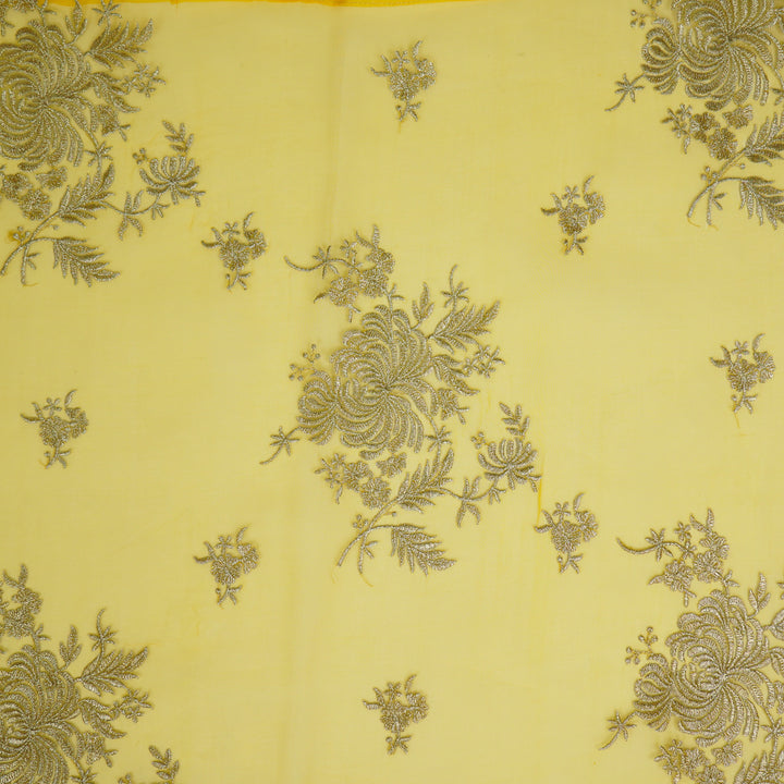 Zaraf Buta on Yellow Silk Organza Embroidered Fabric