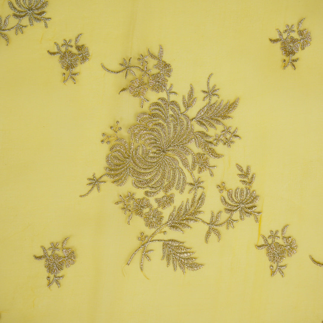 Zaraf Buta on Yellow Silk Organza Embroidered Fabric
