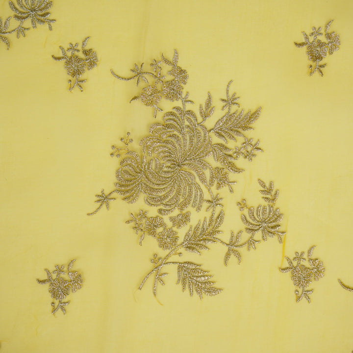 Zaraf Buta on Yellow Silk Organza Embroidered Fabric