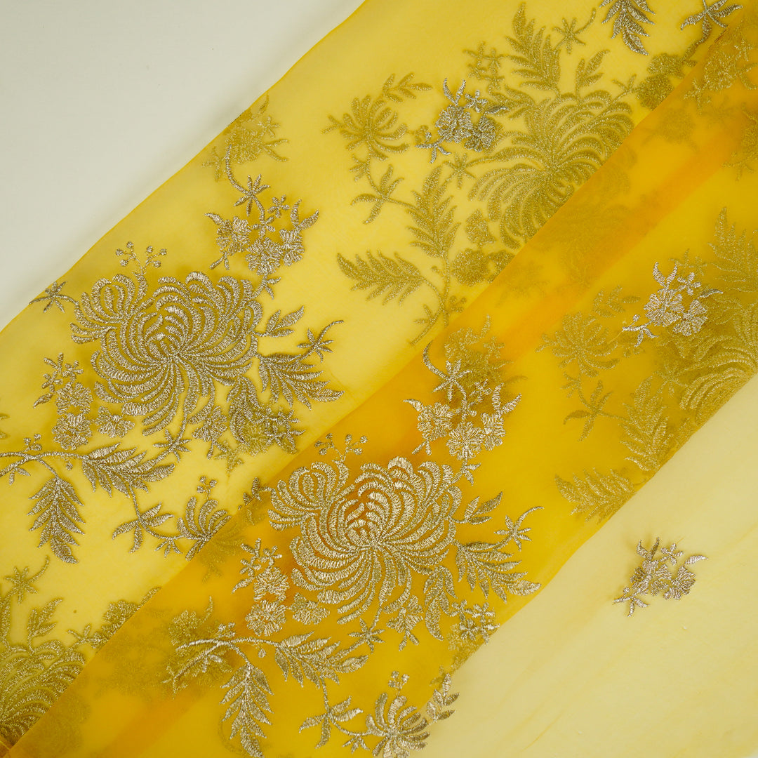 Zaraf Buta on Yellow Silk Organza Embroidered Fabric