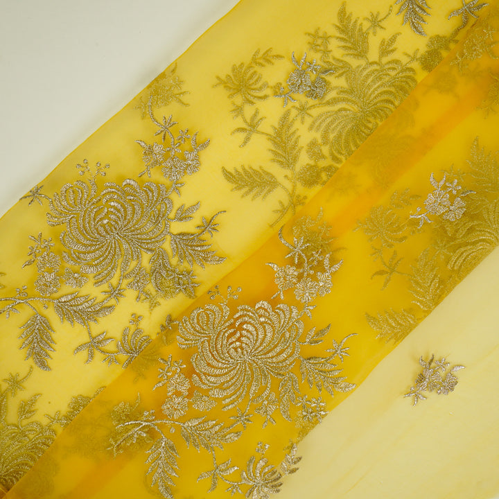 Zaraf Buta on Yellow Silk Organza Embroidered Fabric