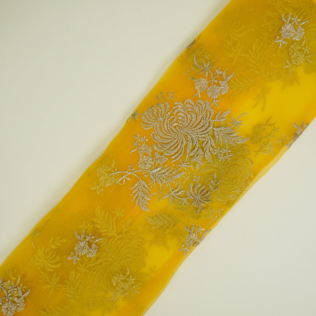 Zaraf Buta on Yellow Silk Organza Embroidered Fabric