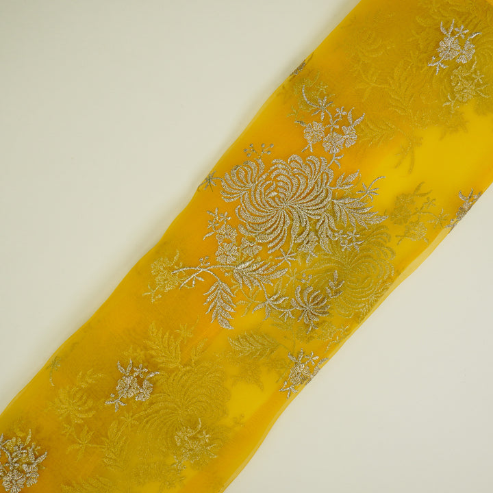 Zaraf Buta on Yellow Silk Organza Embroidered Fabric