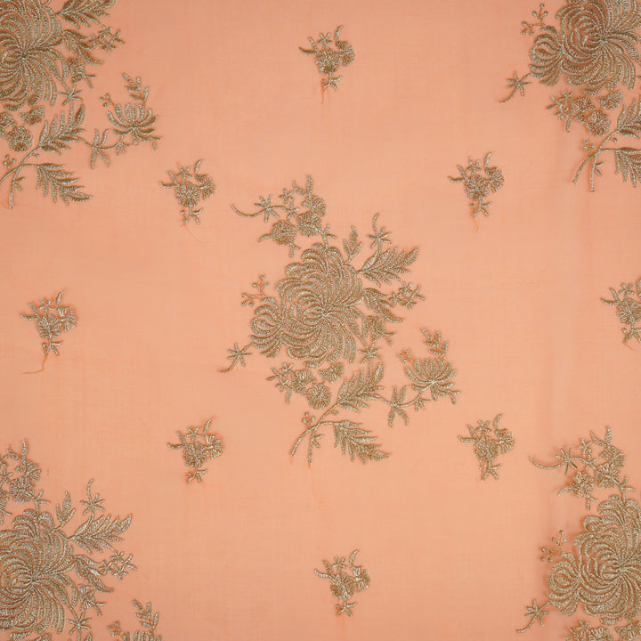 Zaraf Buta on Orange Silk Organza Embroidered Fabric