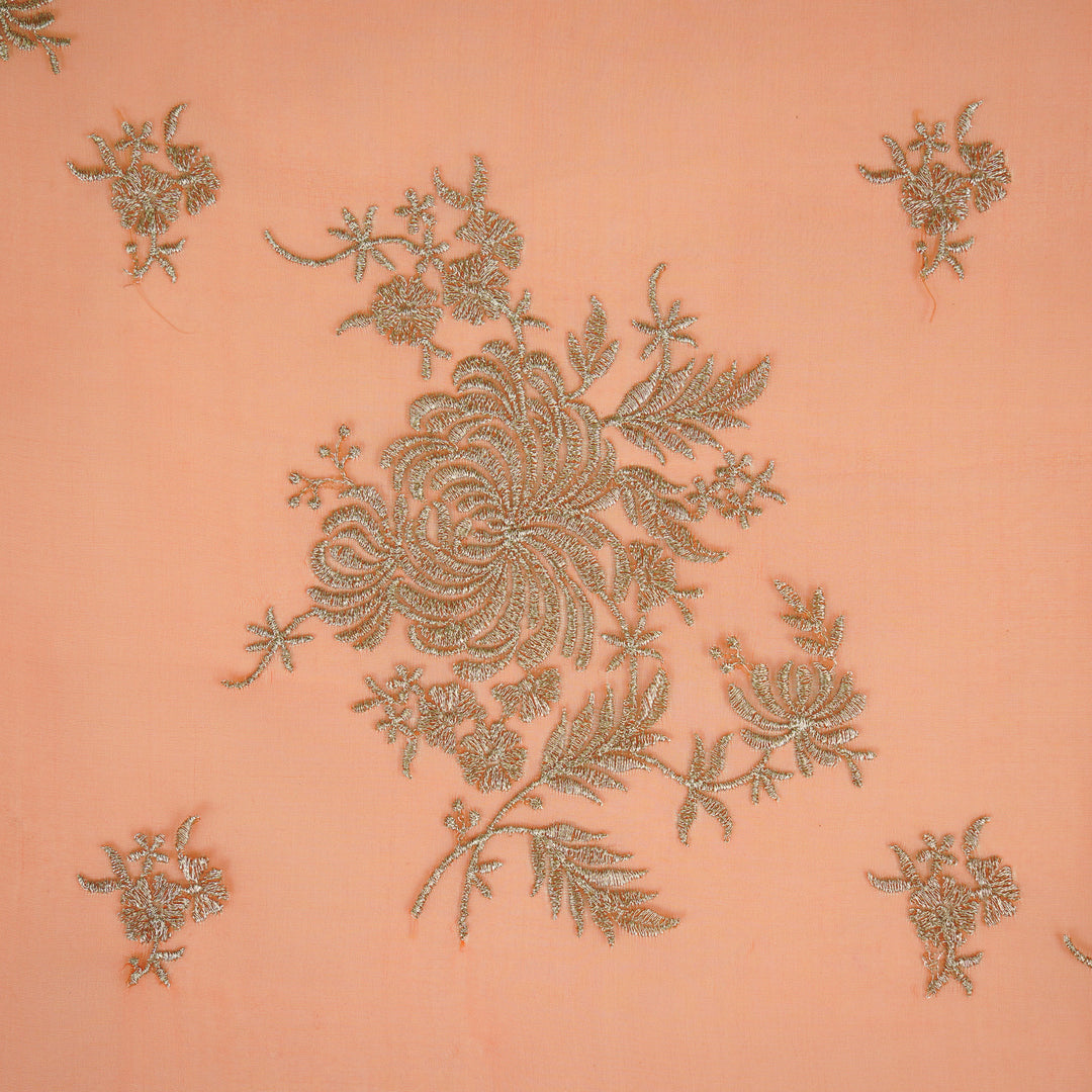 Zaraf Buta on Orange Silk Organza Embroidered Fabric