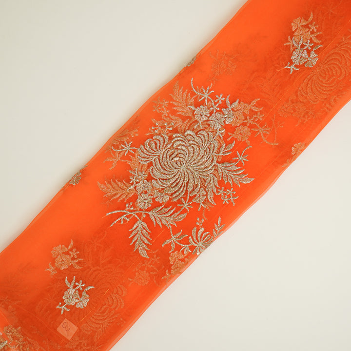 Zaraf Buta on Orange Silk Organza Embroidered Fabric