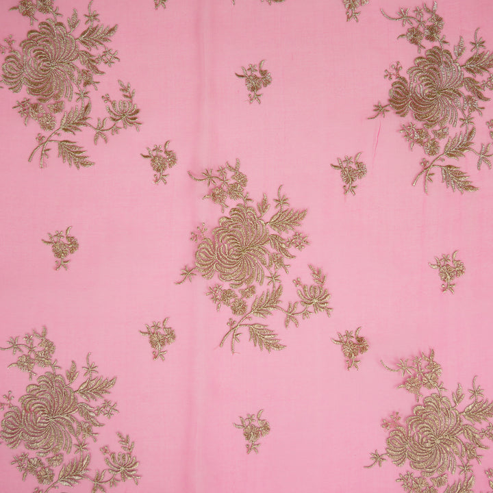 Zaraf Buta on Hot Pink Silk Organza Embroidered Fabric