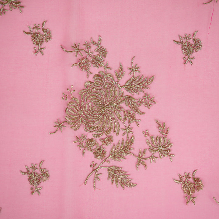 Zaraf Buta on Hot Pink Silk Organza Embroidered Fabric