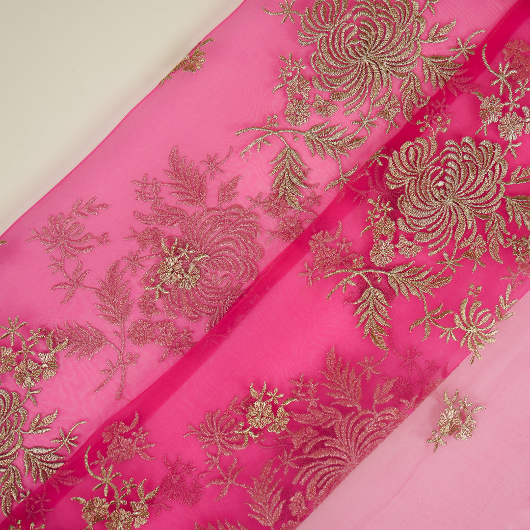 Zaraf Buta on Hot Pink Silk Organza Embroidered Fabric