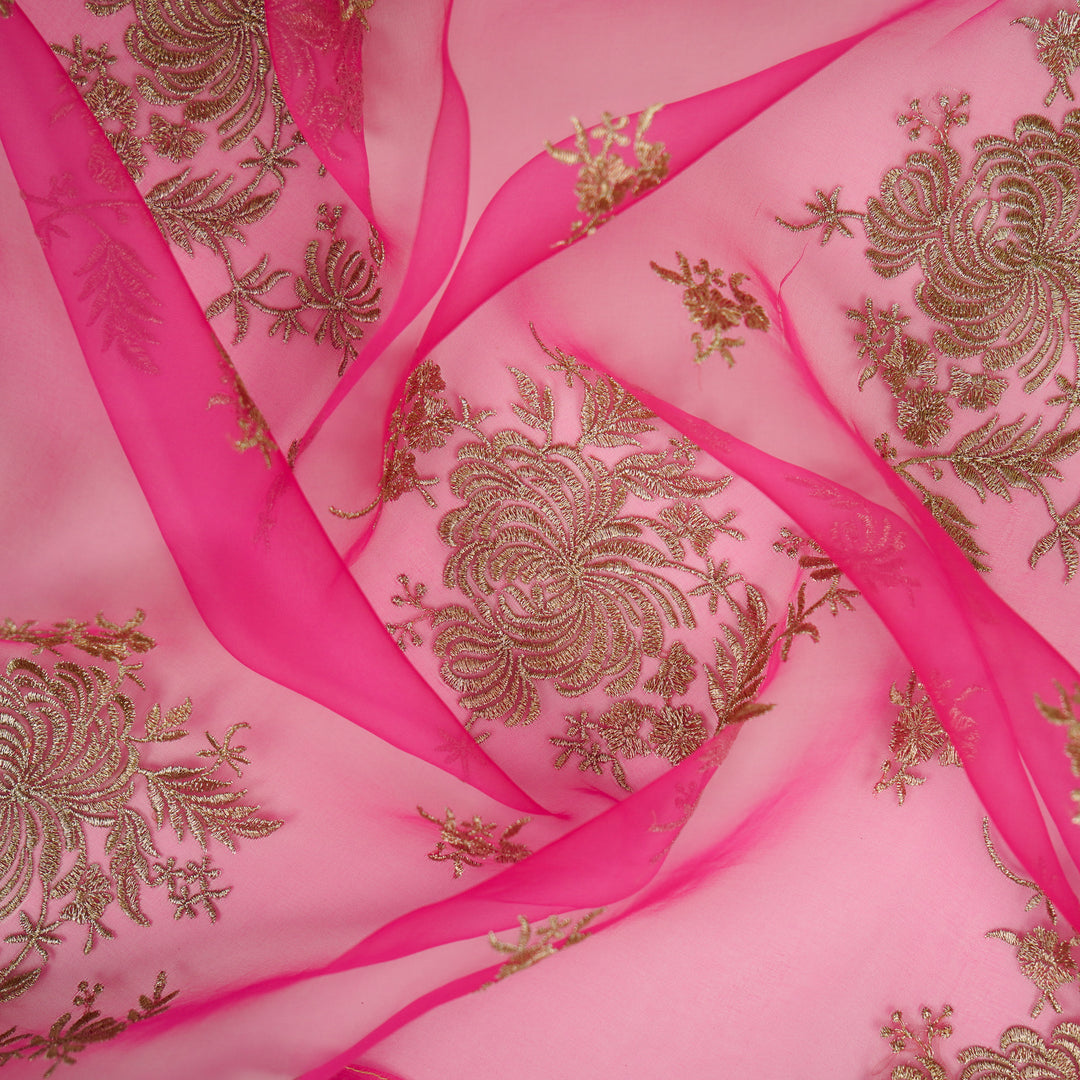 Zaraf Buta on Hot Pink Silk Organza Embroidered Fabric