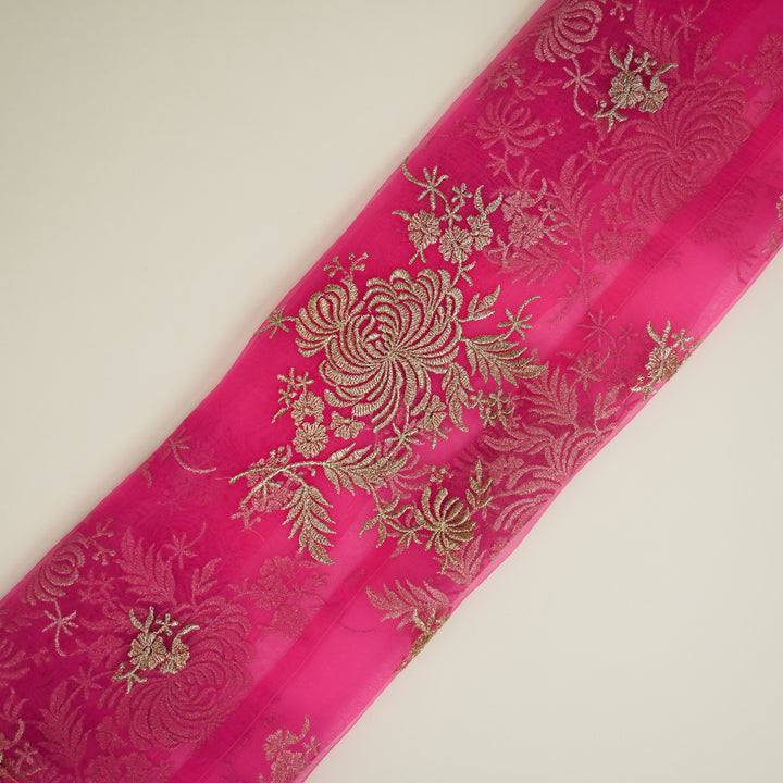 Zaraf Buta on Hot Pink Silk Organza Embroidered Fabric