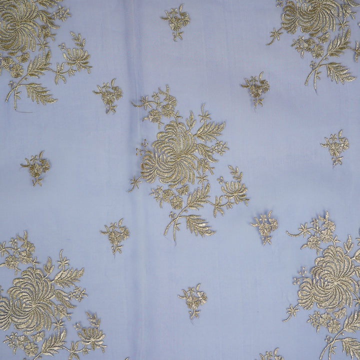 Zaraf Buta on Electric Blue Silk Organza Embroidered Fabric