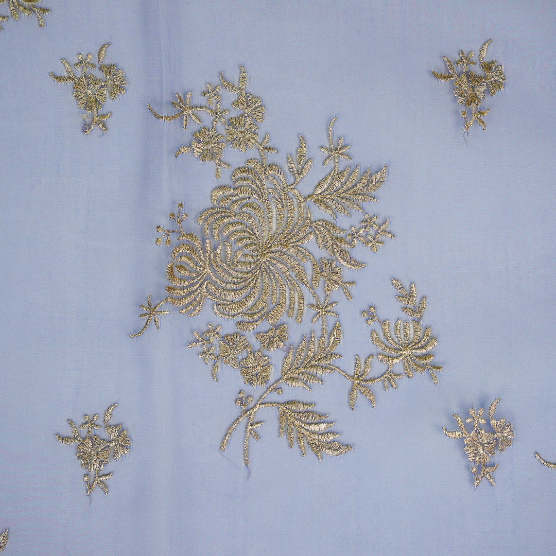 Zaraf Buta on Electric Blue Silk Organza Embroidered Fabric