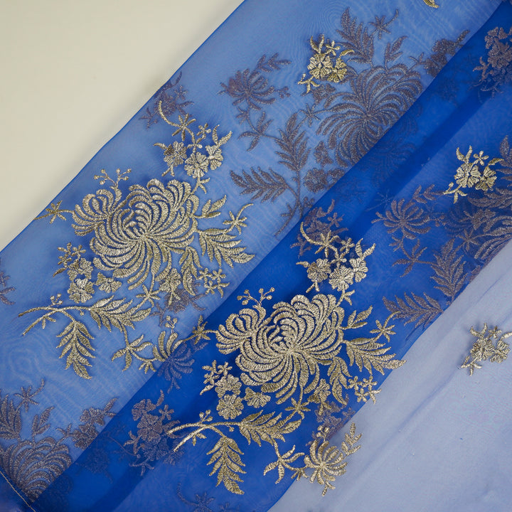 Zaraf Buta on Electric Blue Silk Organza Embroidered Fabric