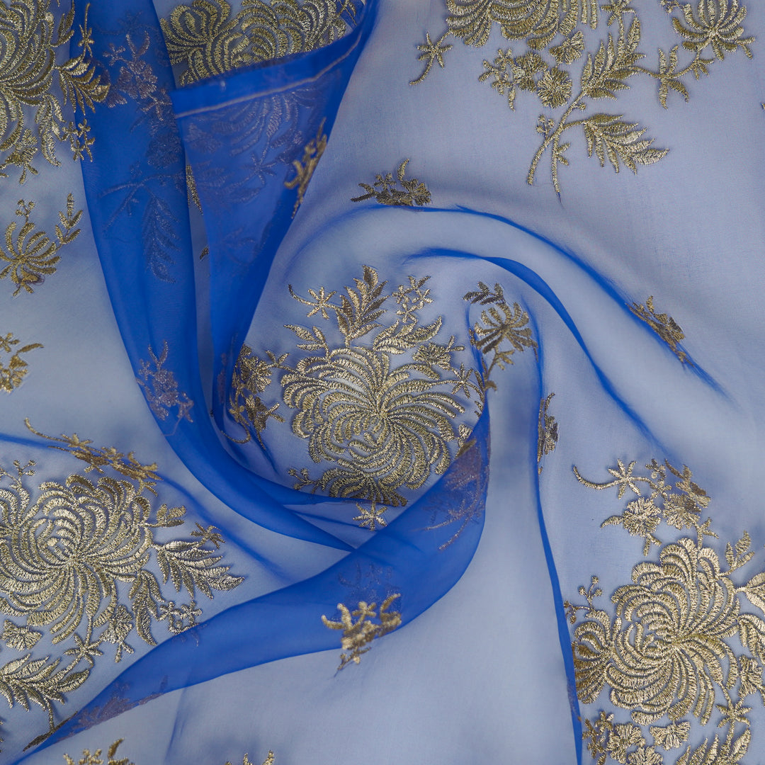 Zaraf Buta on Electric Blue Silk Organza Embroidered Fabric