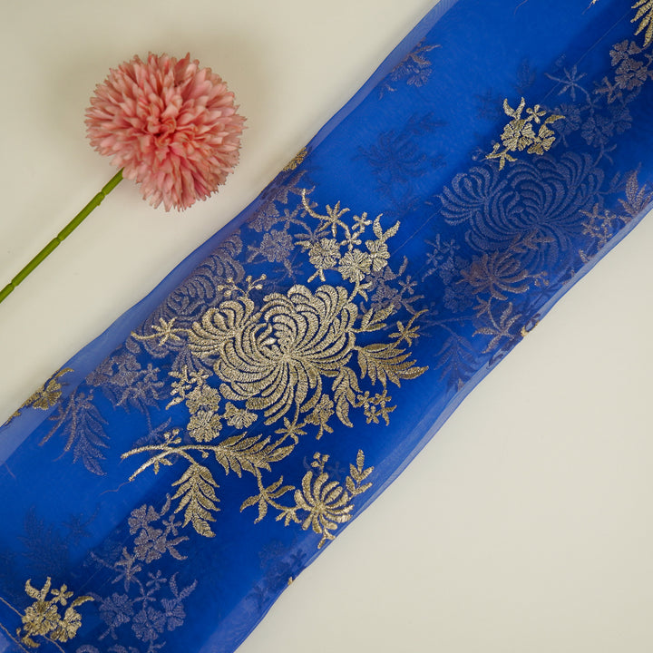 Zaraf Buta on Electric Blue Silk Organza Embroidered Fabric