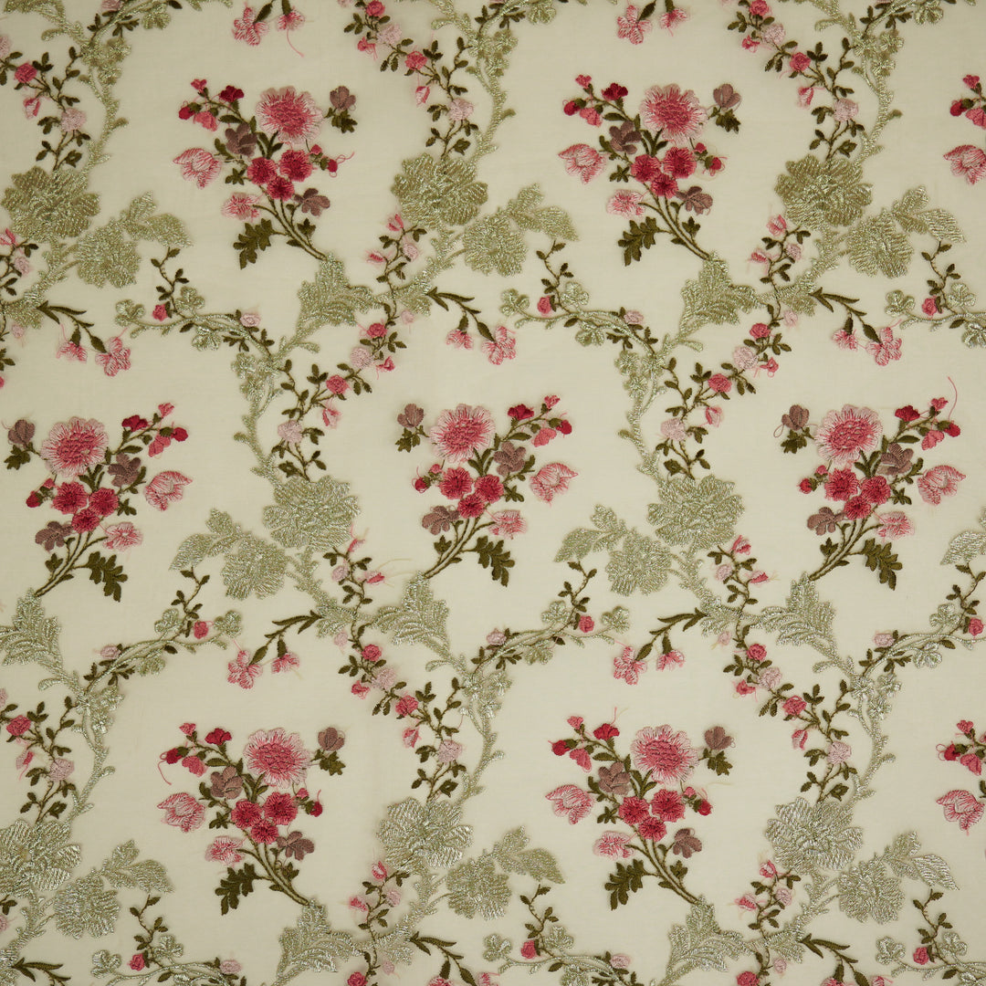 Sarangi Jaal on Blush Silk Organza Embroidered Fabric