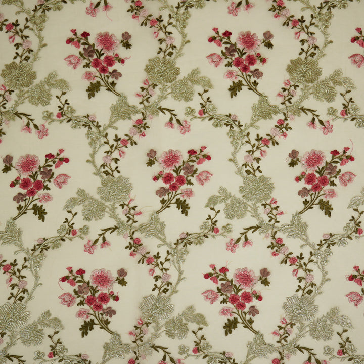 Sarangi Jaal on Blush Silk Organza Embroidered Fabric