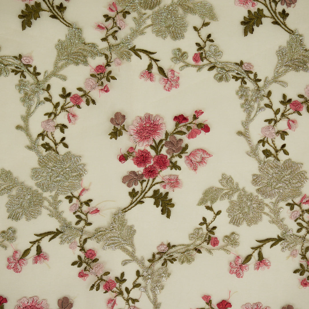 Sarangi Jaal on Blush Silk Organza Embroidered Fabric