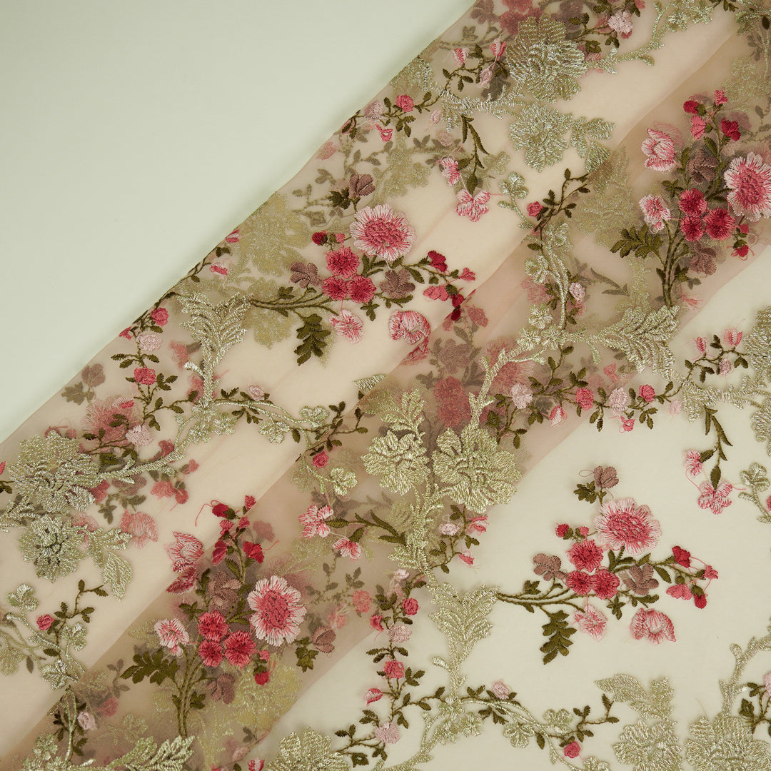 Sarangi Jaal on Blush Silk Organza Embroidered Fabric