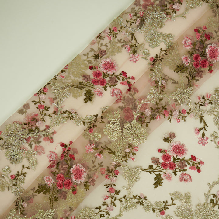 Sarangi Jaal on Blush Silk Organza Embroidered Fabric