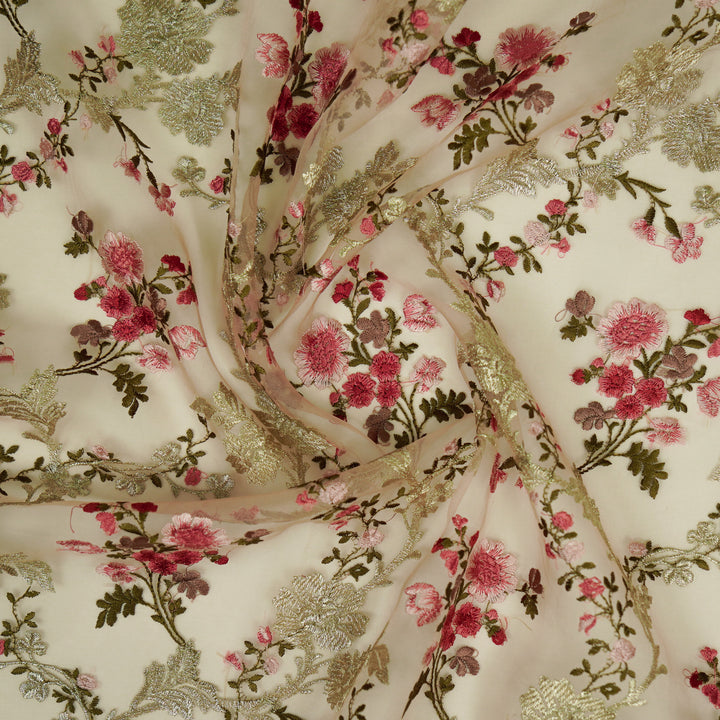 Sarangi Jaal on Blush Silk Organza Embroidered Fabric