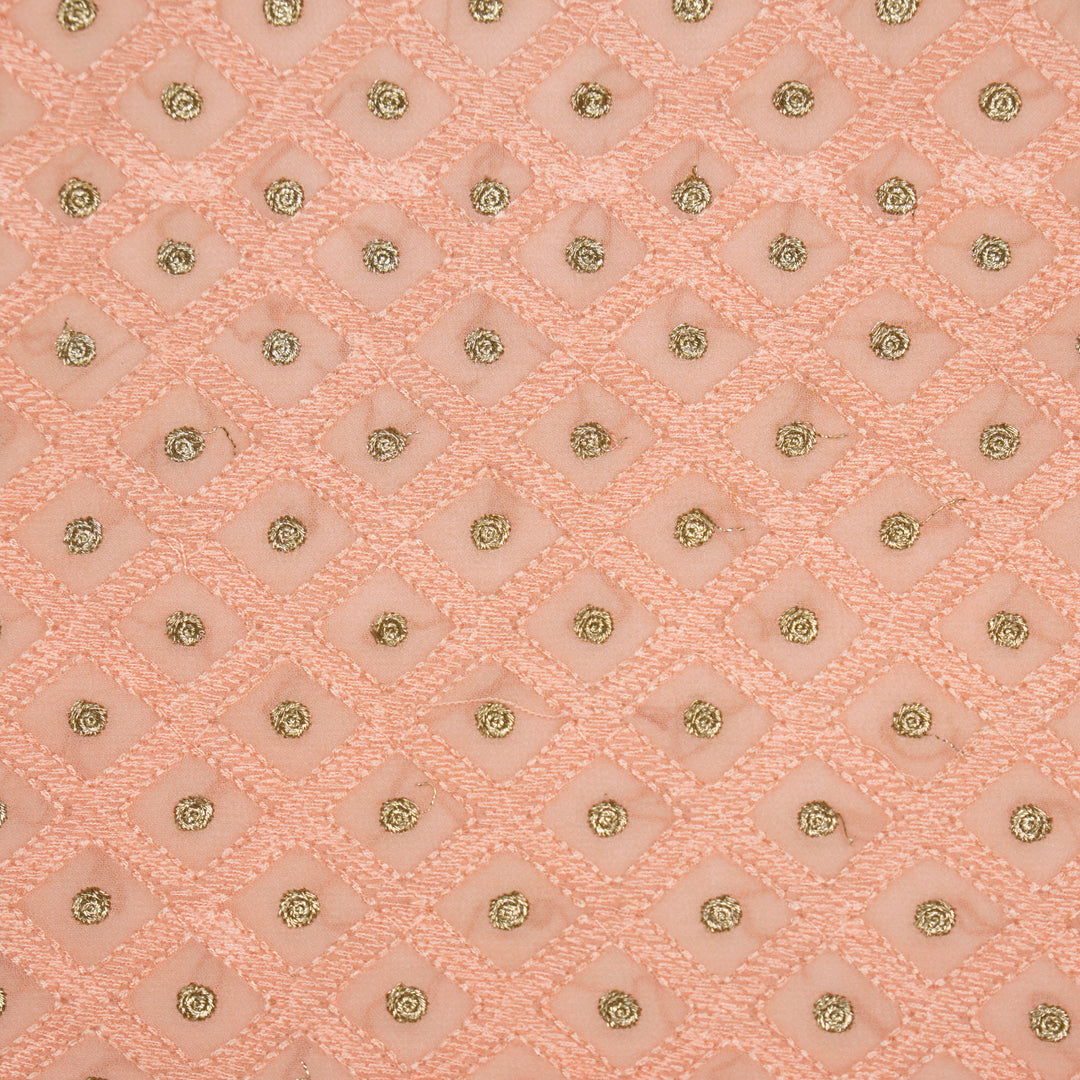 Ira Jaal on Peach Semi Georgette Embroidered Fabric