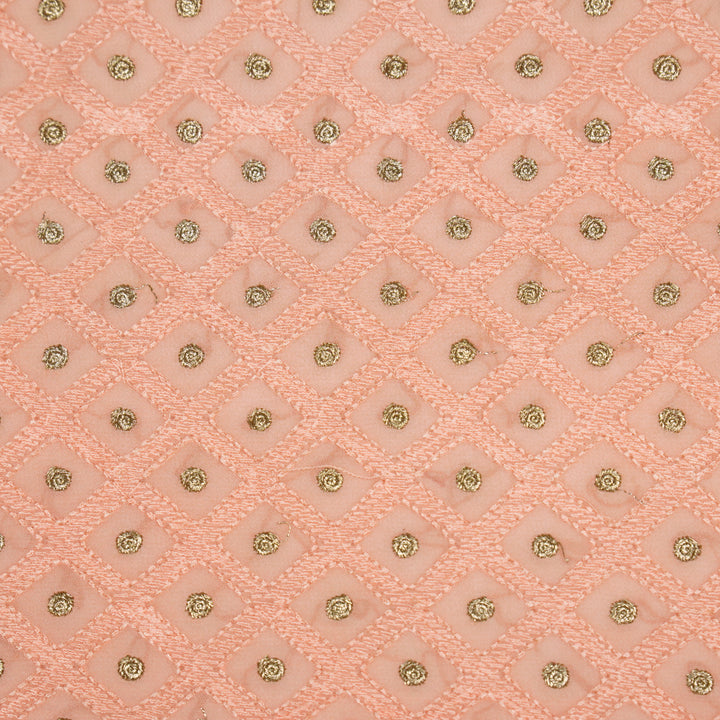 Ira Jaal on Peach Semi Georgette Embroidered Fabric