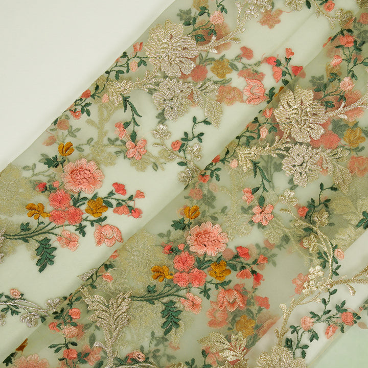 Sarangi Jaal on Sea Green Silk Organza Embroidered Fabric