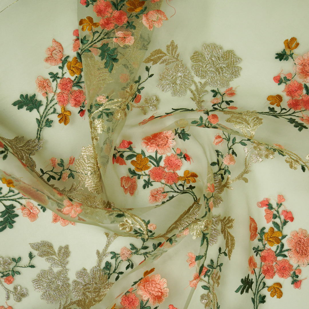 Sarangi Jaal on Sea Green Silk Organza Embroidered Fabric