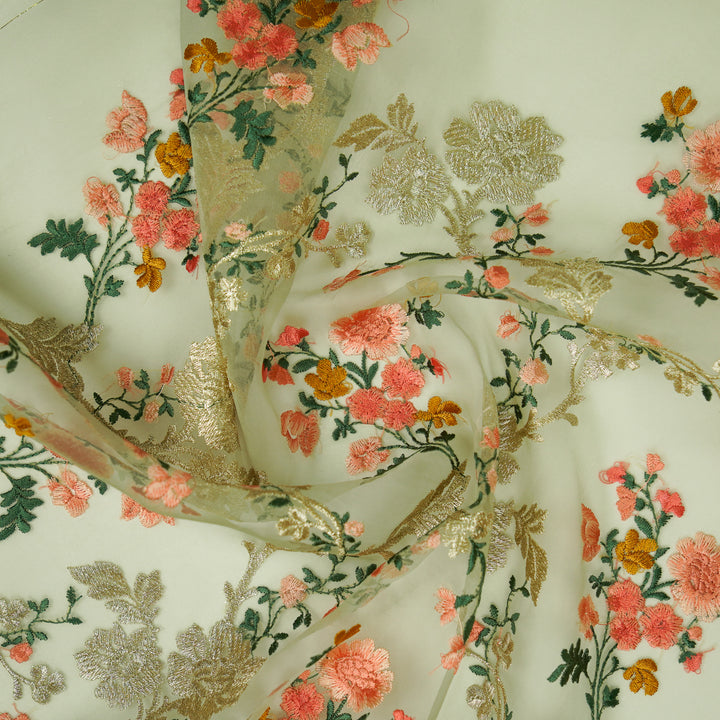 Sarangi Jaal on Sea Green Silk Organza Embroidered Fabric
