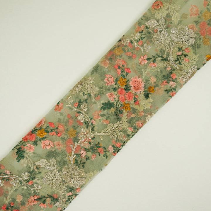 Sarangi Jaal on Sea Green Silk Organza Embroidered Fabric