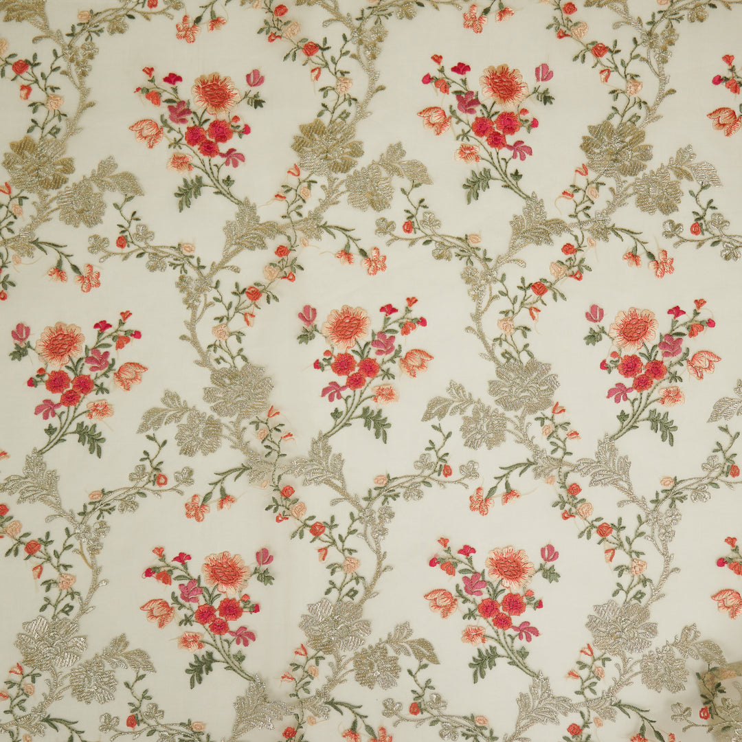 Sarangi Jaal on Ecru Silk Organza Embroidered Fabric
