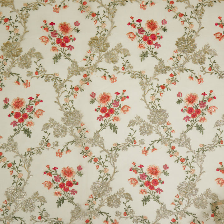 Sarangi Jaal on Ecru Silk Organza Embroidered Fabric